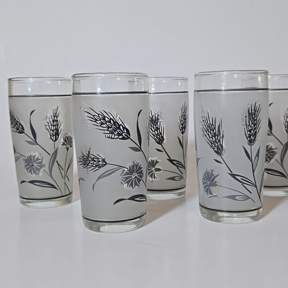 Libbey Gray Wheat Frosted Juice Glasses Vintage Wildflowers Frosted Mini 4 oz - Picture 4 of 16